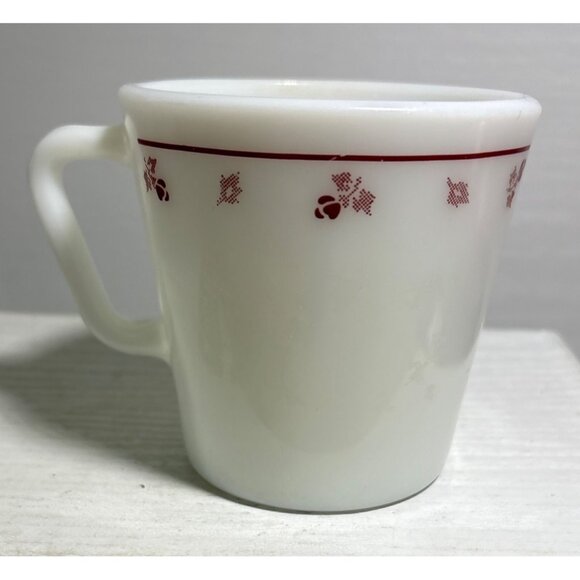 Vintage Pyrex Milk Glass Coffee Mug Cup Burgundy Rose - Picture 2 of 7